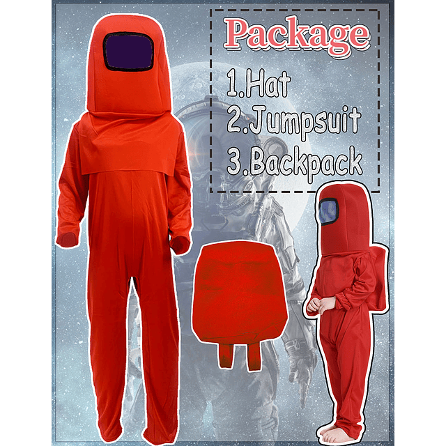 Disfraz de astronauta para niños, traje espacial, mono rojo,