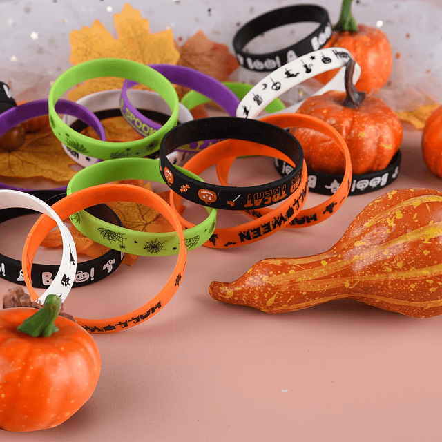 24 pulseras de goma para Halloween, pulseras de silicona, re