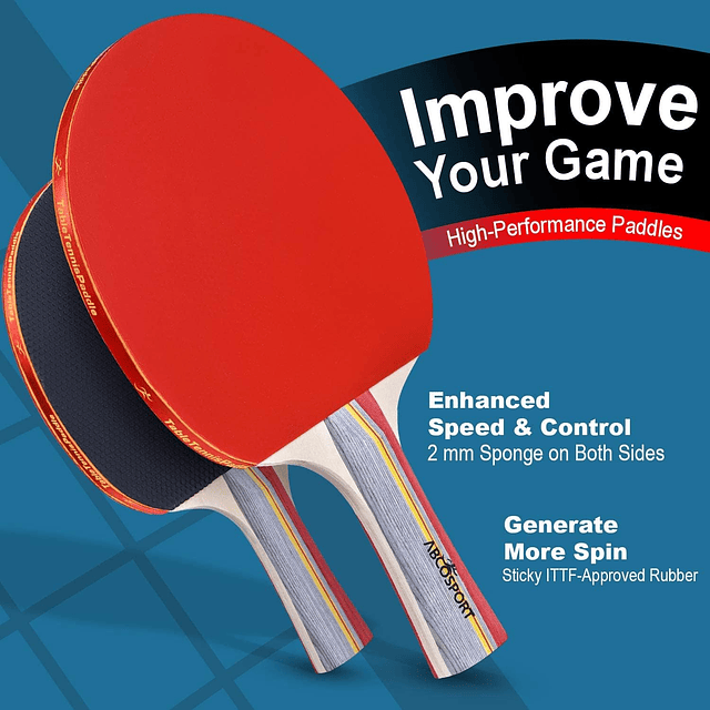 Juego de paletas y pelotas de ping pong y tenis de mesa, 2 p