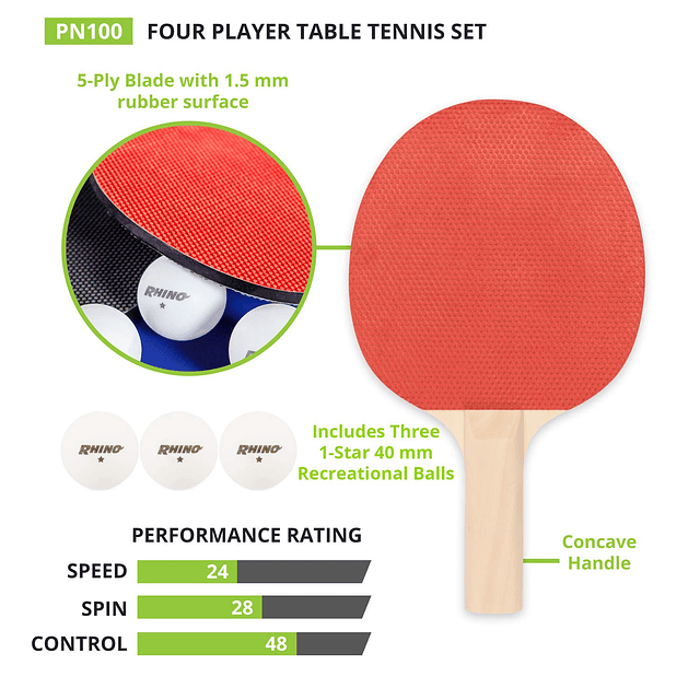 PN100 Juego de tenis de mesa: kit de accesorios de ping pong