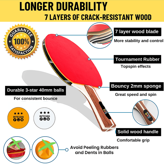 IntegraFun Pro Juego de paletas de ping pong con red de ping