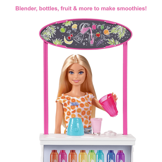 Barbie GRN75 Smoothie Bar Playset con muñeca rubia, Smoothie