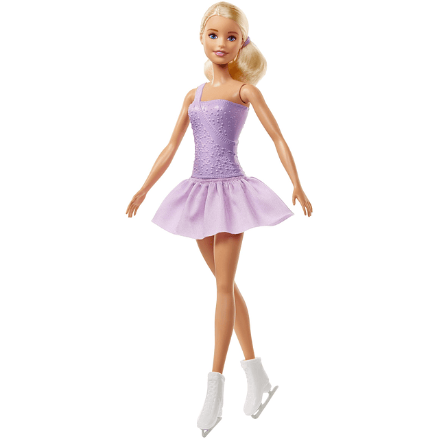 Muñeca patinadora artística vestida con un traje morado