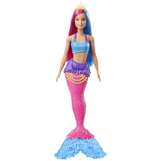 Muñeca Dreamtopia sirena con pelo y cola rosa y azul, además