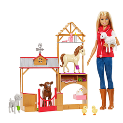 Muñeca rubia Sweet Orchard Farm y juego con 7 animales