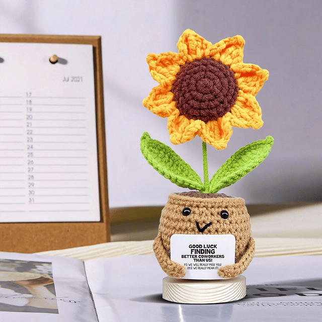 Muñeca de girasol positiva de ganchillo con tarjeta – Regalo