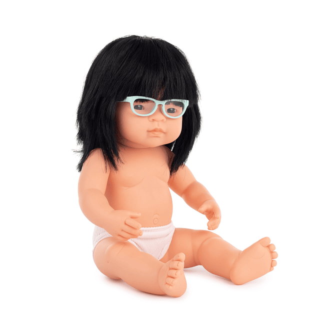 Muñeca 15'' Niña Asiática con Gafas (Polybag) - Fabricada en