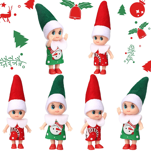 6 Piezas de Muñecas de Elfo de Navidad Figuras de Gemelos Ac