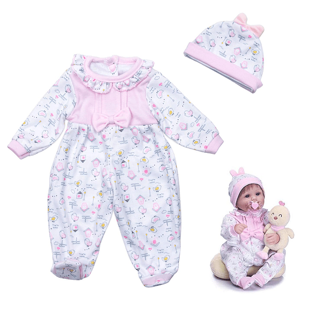 Ropa para muñeca bebé Reborn, mono estampado rosa de 17 pulg