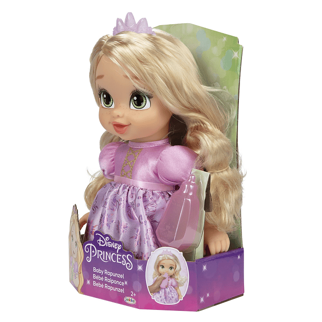 Muñeca bebé Princesa Rapunzel de Disney con biberón y tiara