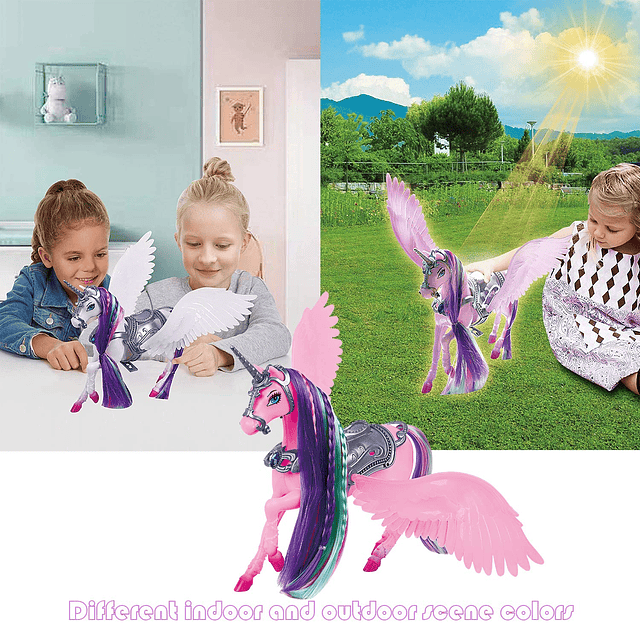 Unicornio que cambia de color y muñeca de princesa de cuento