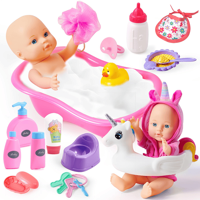 Baby Doll Bath Set Juguetes con bañera y Unicornio Flotador