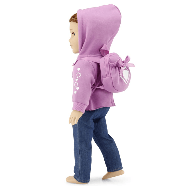 Muñeca de 18 pulgadas - Sudadera con capucha de corazón rosa