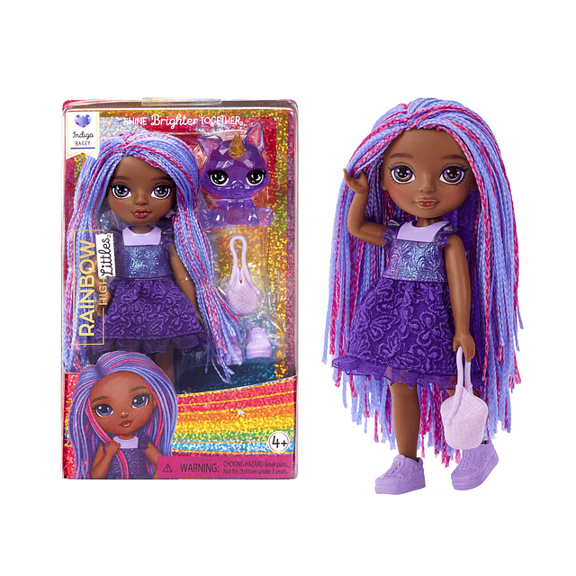 Littles - Indigo Bailey, muñeca pequeña posable morada de 5,