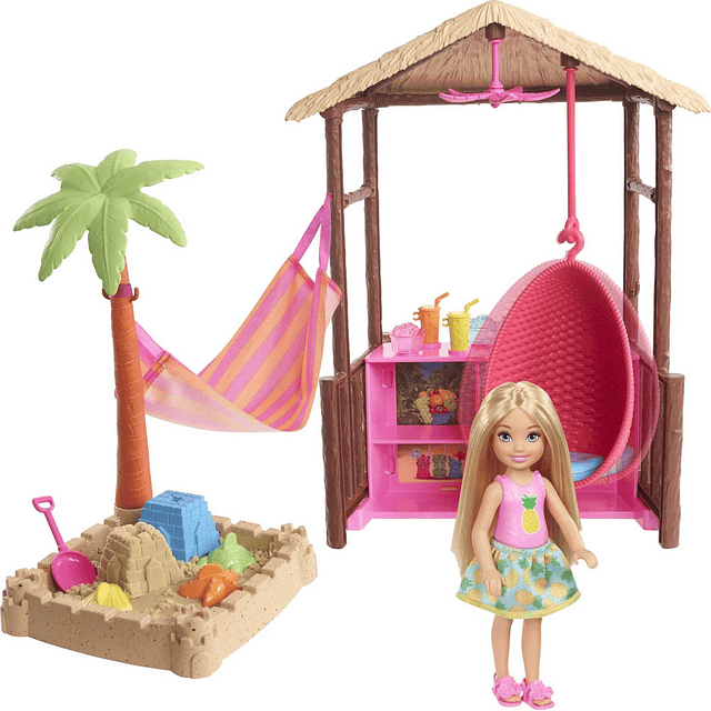 Dreamhouse Adventures Chelsea Doll & Tiki Hut Playset con ar