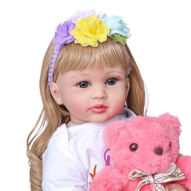 Muñeca Bebé Reborn Niña Princesa con Cabello Rubio Rizado 24