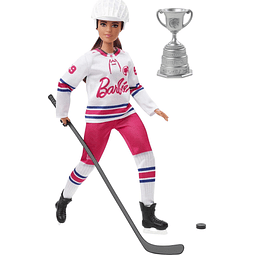 Muñeca morena jugadora de hockey de deportes de invierno, fo