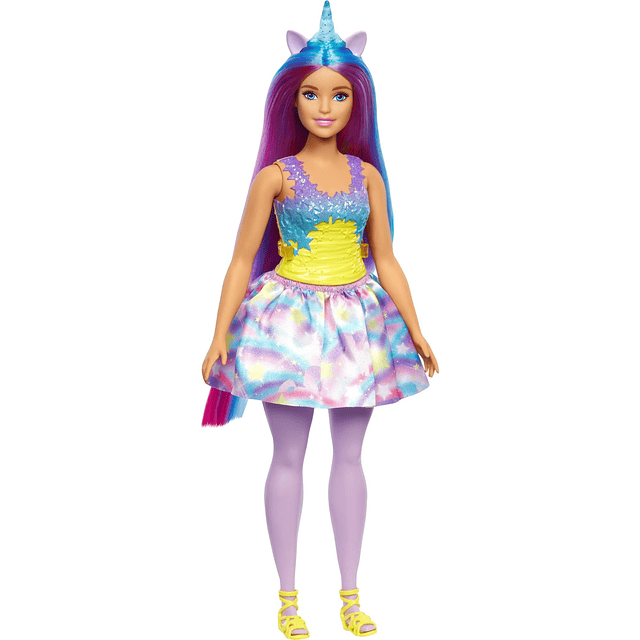 Muñeca Dreamtopia Unicorn Fashion con cabello azul y morado,