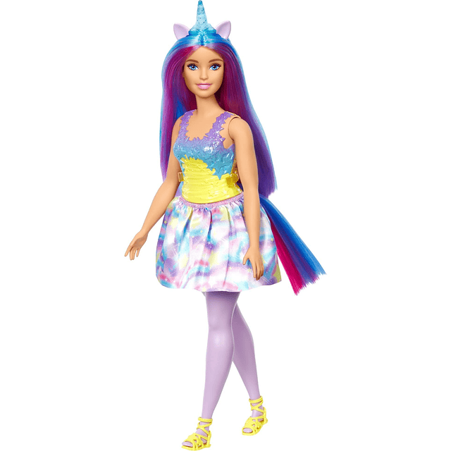 Muñeca Dreamtopia Unicorn Fashion con cabello azul y morado,