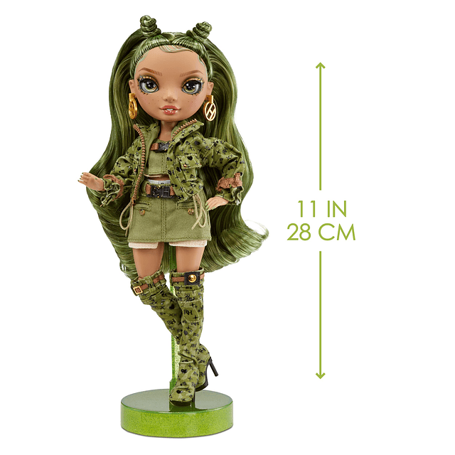 Olivia- Muñeca de moda verde camuflaje. Conjunto de moda y m