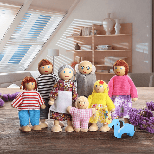 Lovely Happy Family Dolls Playset Figuras de madera Juego de