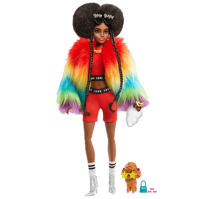 Muñeca extra y accesorios con afro-puffs en abrigo Shaggy Ra