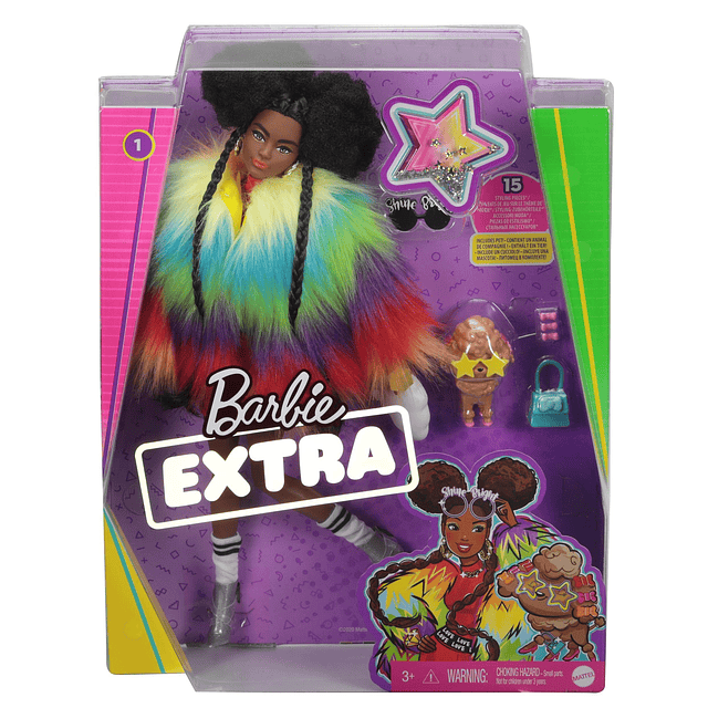 Muñeca extra y accesorios con afro-puffs en abrigo Shaggy Ra