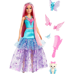 Muñeca con 2 mascotas de fantasía y vestido, muñeca de moda