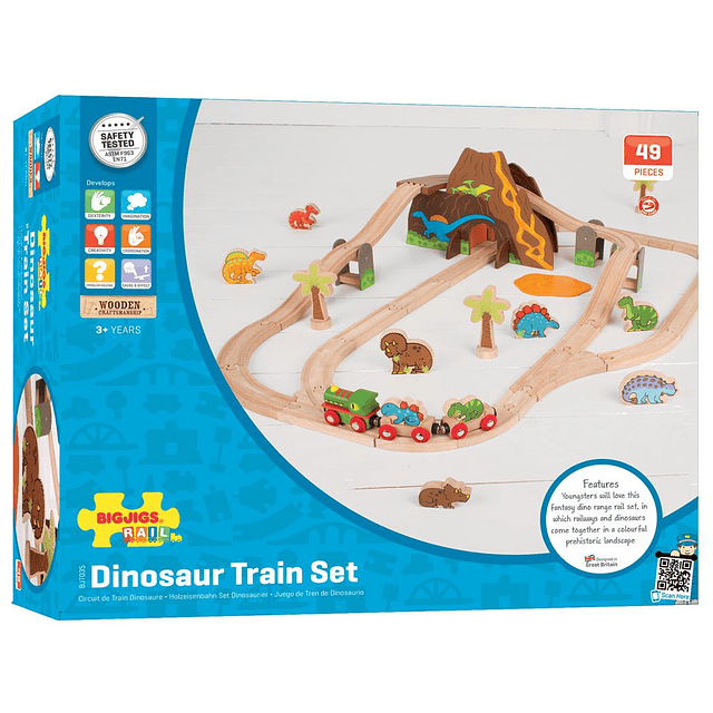 Juego de ferrocarril prehistórico de dinosaurios de madera