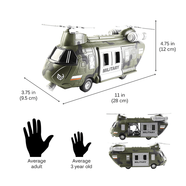 Helicóptero militar del ejército de 11 pulgadas con luces y