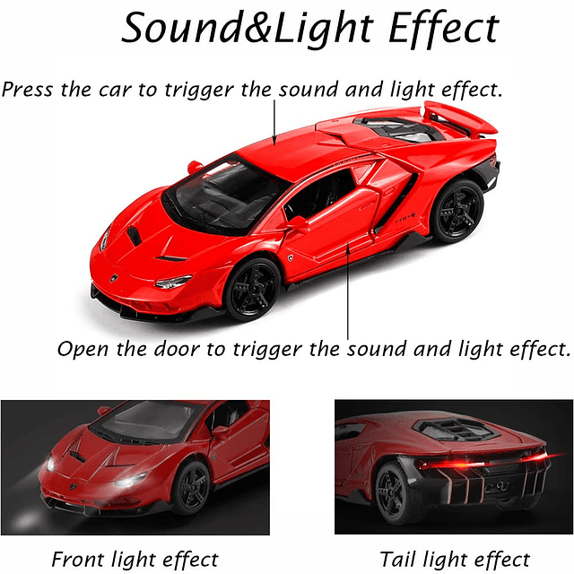 Coches de juguete Lambo rojos coleccionables de aleación, mo