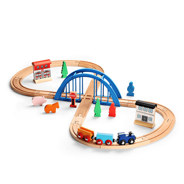 Juego de tren de madera Figura 8 para niños pequeños con pue