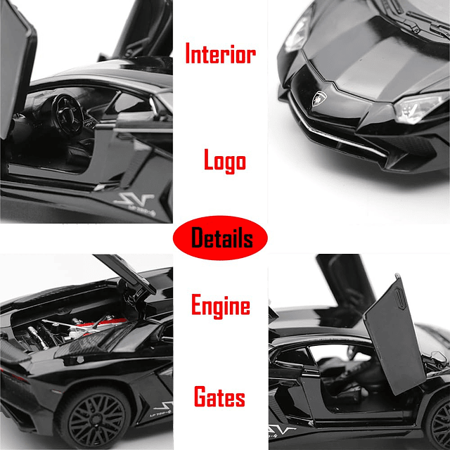 Aleación Coleccionable Negro Lambo Juguete Modelo de Coche V