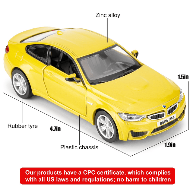 1/36 BMW M4 Modelo de coche de aleación, coche de juguete co