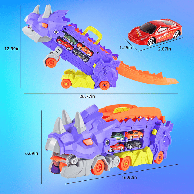 Juguete de camión transportador de coches de dinosaurio para