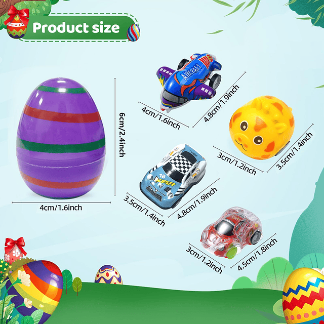 Paquete de 80 huevos de Pascua con autos extraíbles, mini au