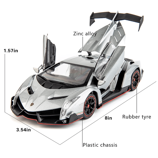 Coche fundido a presión para modelo Lambo Veneno, escala 1/2