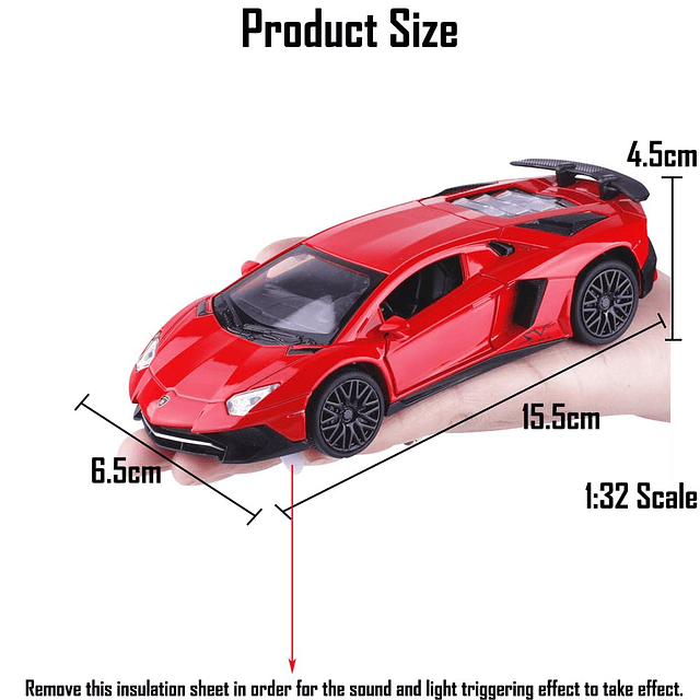 Juguete de modelo de coche Lambo rojo coleccionable de aleac