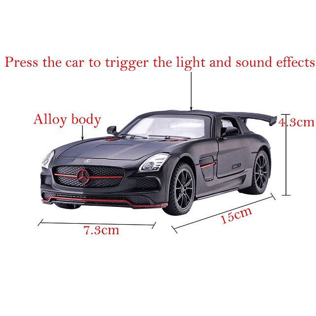 Aleación Coleccionable Negro Benz SLS AMG Vehículo de Juguet