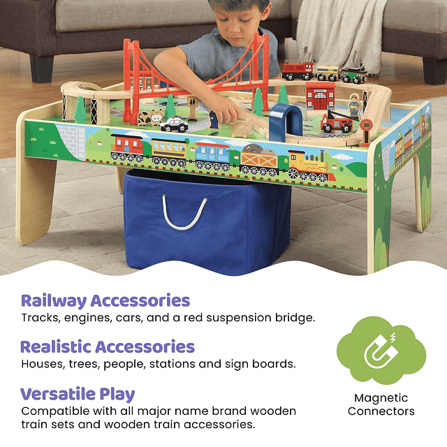 Juego de trenes de madera de 50 piezas con mesa de actividad