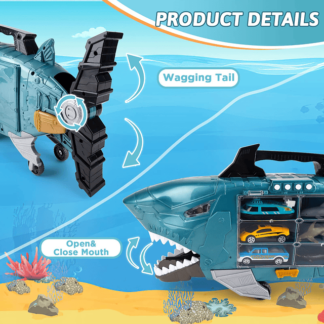 Shark Toys Camión Tiburón con Juguetes de Animales, 8 Piezas