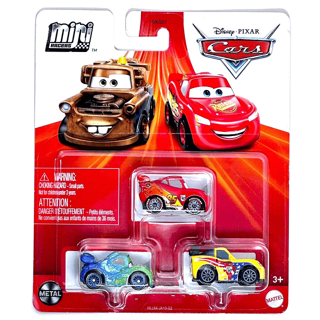 Cars Mini Racers paquete de 3 (Jeff Gorvette, Rayo McQueen c