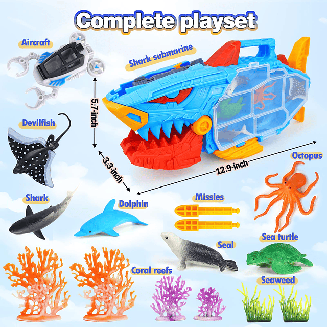 Shark Submarine Toys para niños con animales marinos y sopor