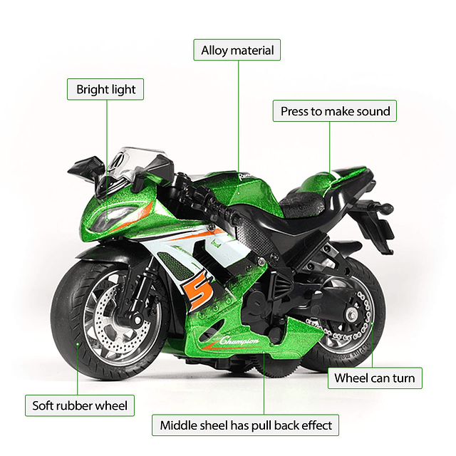 Motocicleta de juguete – Coche de juguete con sonido y luz,