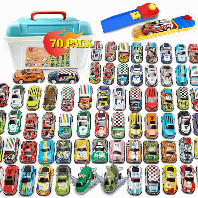 70 piezas de coches de juguete, mini coches de carreras con