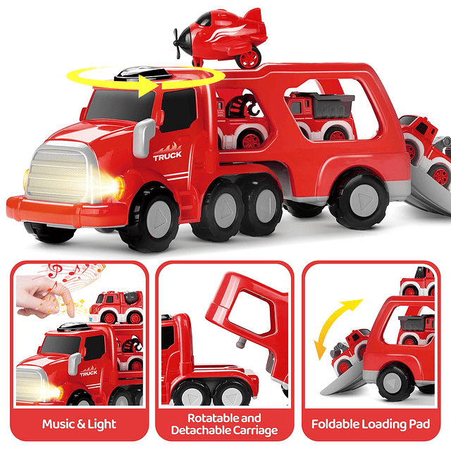 Toy Cars Camión de Bomberos Juguetes para Niños, 8 en 1 Cami