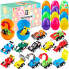 12 huevos de Pascua rellenos con coches de juguete, colorido