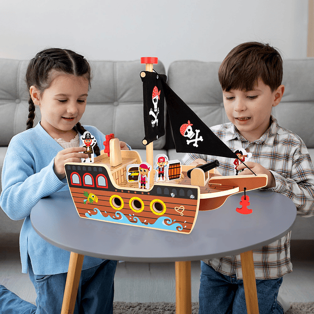 Juego de juguetes de barco pirata de madera para niños - Jue