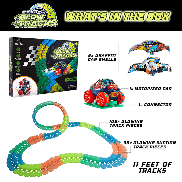 Zero-G Glow Race Track para niños - Juego de 150 piezas de p