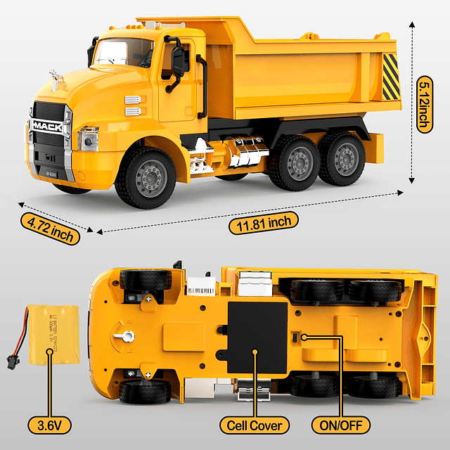 Mack RC Camión volquete de juguete para niños, camiones de c